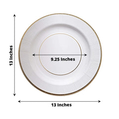 25-Pack Disposable Round Charger Plates in White Sunray Design with Gold Rim - 350GSM Heavy Duty Paper Chargers for Chic Table Settings 13"