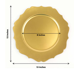 6 Pack 13" Metallic Gold Acrylic Charger Plates Scalloped Rim, Gold Plastic Charger Plates