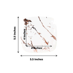 10-Pack Plastic 6" Square Appetizer Snack Plates in White with Rose Gold Marble Design - Disposable Dessert Party Plates for Weddings, Banquets & Special Events