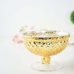 Mercury Glass Pedestal Bowl Vase Compote Style Gold - Sophisticated Floral Table Decor for Events 8"