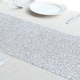 Mesh 11"x108" Table Runner Metallic Silver - Sequin Design for Convenient Event Decoration