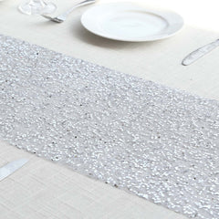 Mesh 11"x108" Table Runner Metallic Silver - Sequin Design for Convenient Event Decoration