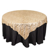 Mesh 72"x72" Table Overlay Square Tablecloth Champagne - Wave Embroidered Sequins Table Topper