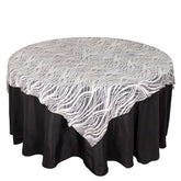 Mesh 72"x72" Table Overlay Square Tablecloth White Black - Wave Embroidered Sequins Table Topper