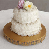 Metal 16" Round Pedestal Cake Stand Gold - Cupcake Dessert Display Centerpiece Stand with Intricate Fleur De Lis Design for Buffet Table Sweets Station