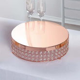 Metal Cake Stand Pedestal Crystal Beaded Design Rose Gold - Cupcake Display and Dessert Riser 13"