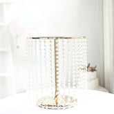 Metal Cake Stand Round Design Metallic Gold with Crystal Chains 14" Dia - Cupcake Dessert Pedestal 16"Tall