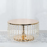 Metal Cake Stand Round Design Metallic Gold with Crystal Chains 14" Dia - Cupcake Dessert Pedestal 8" Tall