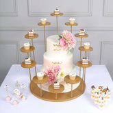 Metal Cake Stand with 12-Arm Tiered Cupcake Holders Gold - Layered Dessert Display Tower Centerpiece for Luxurious Weddings Gala Events & Dessert Buffets 29"