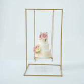 Metal Cake Swing Stand with Jute Rope Gold - Chic Hanging Dessert Display Centerpiece for Upscale Event Table Decor 3ft Tall