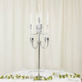 Metal Floor Candelabra Candle Holder, 9-Arm Vintage Taper Stand Silver Table Centerpiece for Weddings & Parties 46" Tall