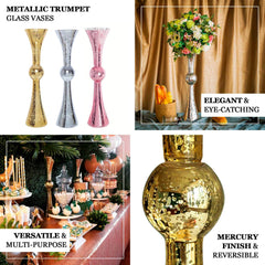 4-Pack Glass Trumpet Vases Reversible Latour Design Clear - Classy Wedding Table Flower Centerpieces 24"