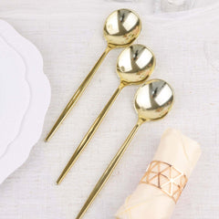 24-Pack Plastic Spoons Glossy Gold - Premium Heavy Duty Disposable Silverware 8"