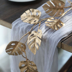 Artificial Monstera Leaf Hanging Vine Metallic Gold - Faux Table Garland for Tropical Outdoor & Boho-Inspired Events 7ft