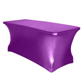 Metallic Purple Stretch Spandex Rectangle Tablecloth 6ft Wrinkle Free Fitted Table Cover for 72"x30" Tables