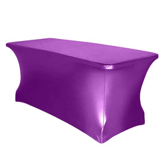 Metallic Purple Stretch Spandex Rectangle Tablecloth 6ft Wrinkle Free Fitted Table Cover for 72"x30" Tables