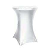 Metallic Spandex 32" Fitted Round Cocktail Table Cover Silver Highboy Tablecloth - Stretch Fit & Water-Resistant