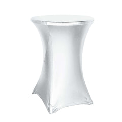 Metallic Spandex 32" Fitted Round Cocktail Table Cover Silver Highboy Tablecloth - Stretch Fit & Water-Resistant