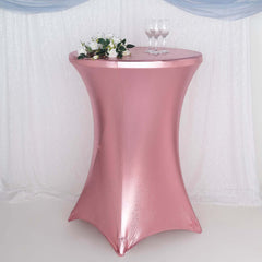 Metallic Spandex 32" Fitted Round Cocktail Table Cover Rose Gold Highboy Tablecloth - Stretch Fit & Water-Resistant