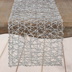 Metallic String Woven 16"x72" Table Runner Silver - Reversible Wire Nest Table Decor