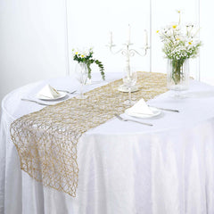 16"x72" Gold Wire Nest Table Runner, Metallic String Woven Runner