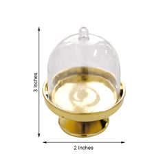 12-Pack Fillable Mini Pedestal Candy Container Clear/Gold- Stylish Candy Treat Favor Containers with Dome Lid 3"