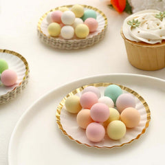 50-Pack Paper 3.5" Round Party Plates in White with Gold Scalloped Rim - Disposable Mini 250GSM Dessert Plates for Tapas, Appetizers & Finger Foods