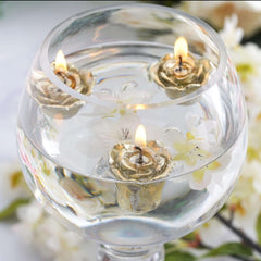 12-Pack Mini Floating Candles Rose Flower Design Gold - Wedding Vase Fillers for Decor 1"