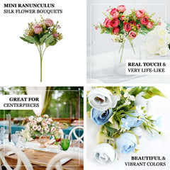 4 Pack 12" Artificial Dusty Rose Ranunculus Silk Flower Bridal Bouquets, Faux Buttercup Floral Arrangement