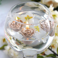 12-Pack Mini Floating Candles Rose Flower Design Rose Gold - Wedding Vase Fillers for Decor 1"