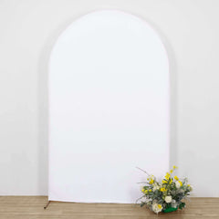 8ft Matte White Spandex Fitted Wedding Arch Cover For Round Top Chiara Backdrop Stand