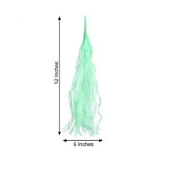 12 Pack Pre-Tied Mint Tissue Paper Tassel Garland With String, Hanging Fringe Party Streamer Backdrop Decor