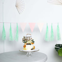 12 Pack Pre-Tied Mint Tissue Paper Tassel Garland With String, Hanging Fringe Party Streamer Backdrop Decor