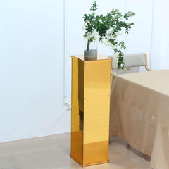 40" Floor Standing Gold Mirror Finish Acrylic Display Box, Pedestal Riser with Interchangeable Lid and Base