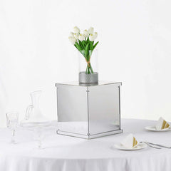 12" Silver Mirrored Acrylic Display Box, Pedestal Riser with Interchangeable Lid and Base