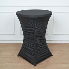 Heavy Duty Spandex 32" Fitted Round Cocktail Table Cover Black Ruched Pleated - Durable Stretch Design