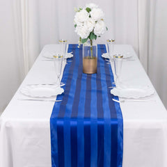 Satin 12"x108" Table Runner Royal Blue - Stripe Table Decor