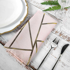 5 Pack Modern Blush and Geometric Gold Cloth Dinner Napkins 20"x20"