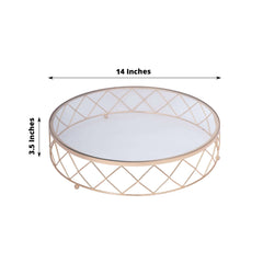 Metal Cake Stand Geometric Diamond Cut Design Gold with Glass Top - Dessert Display Riser 14"