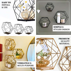 3 Pack Gold Hexagonal Floating Wall Shelves, Decorative Geometric Wall Mounted Shelves - 9",12",14"