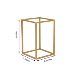 2-Pack Wedding Flower Stand Gold Metal Geometric Column Frame Rectangular - Versatile Floral Pedestal for Sophisticated Arrangements 12"