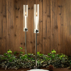 2-Pack Silver Metal Taper Candlestick Holders, Clear Glass Hurricane Candle Stands With Chimney Candle Shades 24"