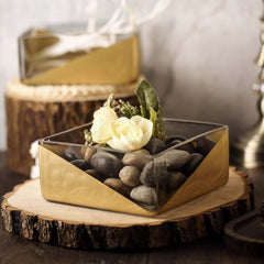 2-Pack Glass Vases Square Design Gold Dipped - Decorative Candle Holders for Floral Centerpieces 6"