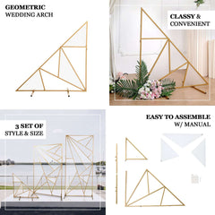 3ft Tall Gold Metal Triangular Geometric Flower Frame Prop Stand, Wedding Backdrop Floor Stand With Cloudy Film Insert