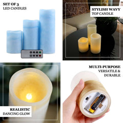 Set of 3 LED Flameless Pillar Candles Remote Operated Metallic Gold - Battery Powered 4", 6", 8"