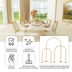 Gold Metal Chiara Arch Table Centerpiece with Rounded Top - Detachable Flower Stand Frame for Weddings 35"