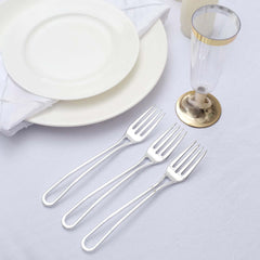 24-Pack Plastic Forks with Modern Hollow Handle Design Silver - Stylish Disposable Utensils 7"