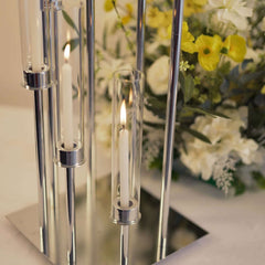 8 Arm Cluster Taper Candle Holder Silver - Stunning Large Candle Arragement With Clear Glass Shades for Grand Banquets & Celebrations 42"