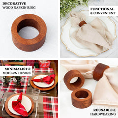 4 Pack 1.75" Cinnamon Brown Rustic Hardwood Farmhouse Napkin Rings, Boho Napkin Holder Wood Slices