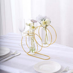 2 Pack 10" Gold Metal Geometric Floating Glass Vase Centerpiece, Nordic Style Double Ring Test Tube Flower Vase